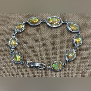 Silver Tone Yellow Opal Bracelet 7.5”